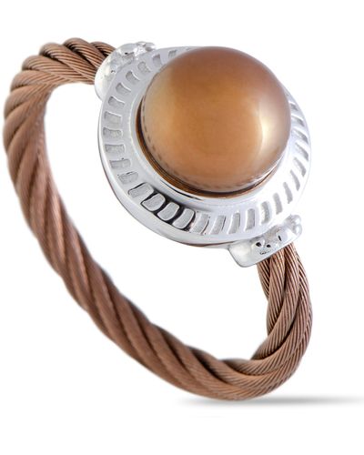 Charriol Pearl Stainless Steel And Bronze Pvd Brown Pearl Round Cable Ring - White
