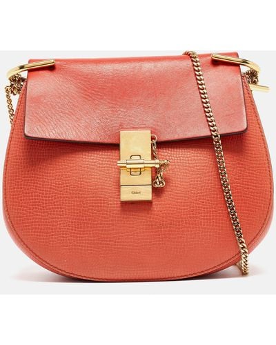 Chloé Two Tone Leather Medium Drew Shoulder Bag - Red