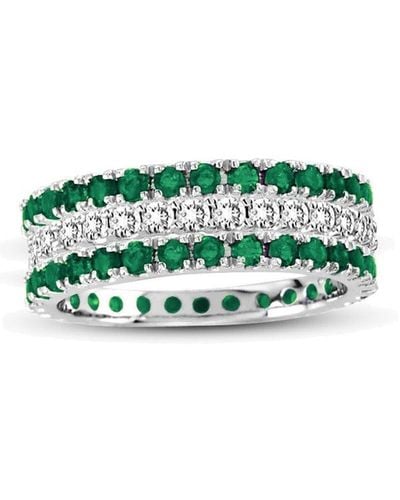 Suzy Levian 14k White Gold Emerald Diamond 3-piece Eternity Band Ring Set - Green