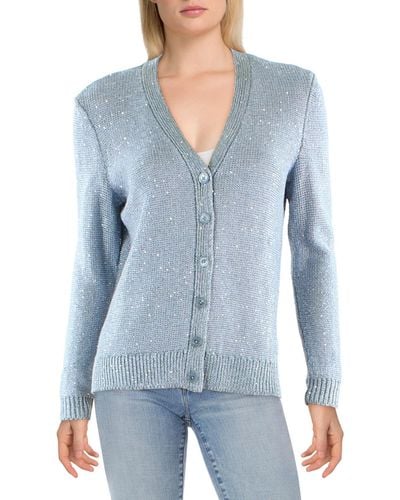 Lauren by Ralph Lauren Linen Blend Shimmer Cardigan Sweater - Blue