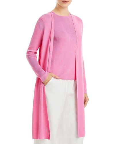 Lafayette 148 New York Open Front Long Duster Sweater - Pink