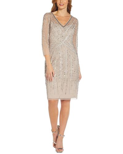 Adrianna Papell Mesh Embellished Cocktail And Party Dress - Natural