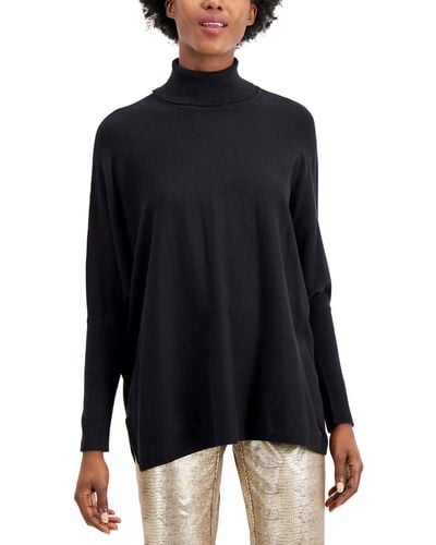 Alfani Knit Split Hem Turtleneck Sweater - Black