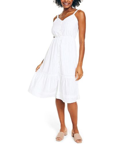 Nautica Tiered Sleeveless Midi Dress - White
