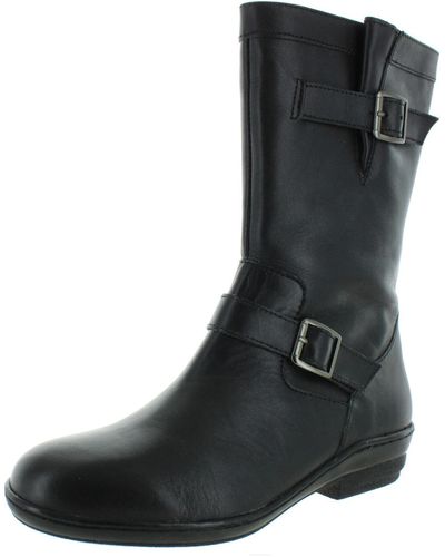 David Tate Dorothy Leather Mid Calf Motorcycle Boots - Black