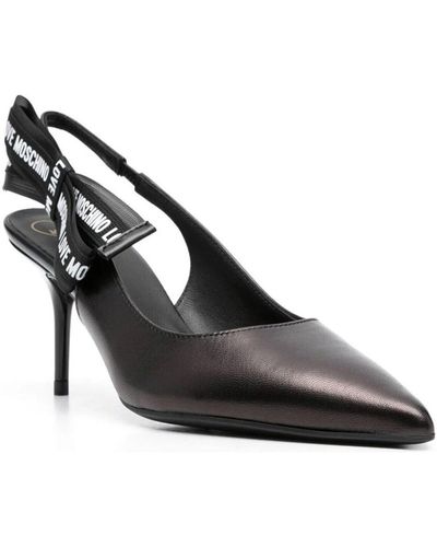 Love Moschino Leather Slingback Heeled Sandals - Black