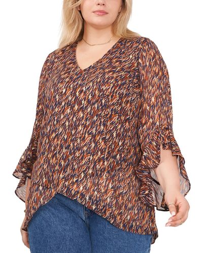 Vince Camuto Plus Printed Polyester Blouse - Brown