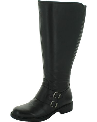 David Tate Highland 18 Leather Round Toe Knee-high Boots - Black