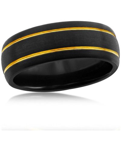 Black Jack Jewelry And Gold Double Stripe Tungsten Ring - Black