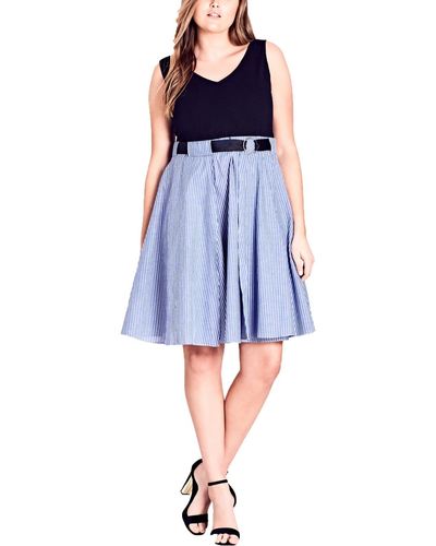City Chic Plus Cotton Striped Tank Dress - Blue