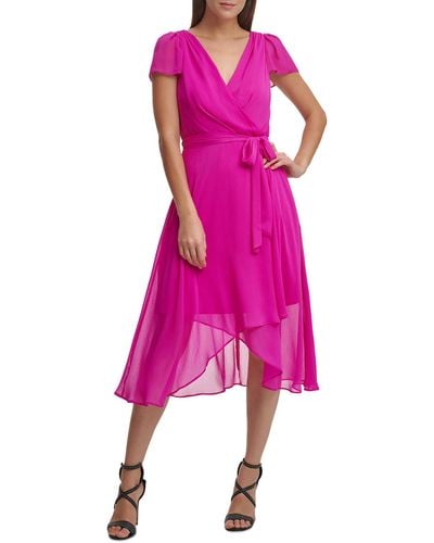 DKNY Faux-wrap V-neck Wrap Dress - Pink