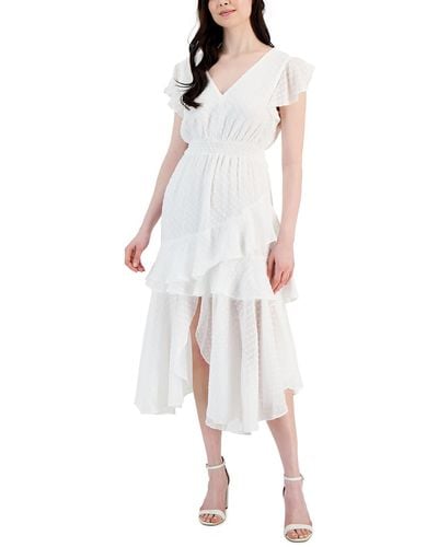 Taylor Clip Dot Asymmetric Maxi Dress - White