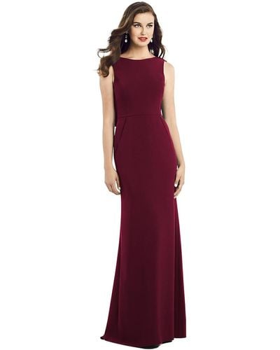 Dessy Collection Draped Backless Crepe Dress With Pockets - Red