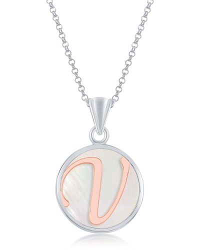 Simona Sterling Silver Mop Pendant, Rose Gold Script Initial W/chain - Pink