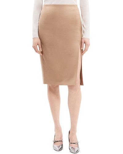Theory High Waist Side Slit Wool Skirt - Natural