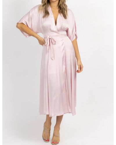 Olivaceous Satin Wrap Midi Dress - Pink