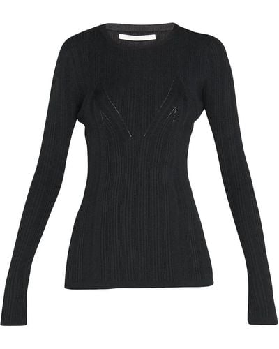 Jason Wu Long Sleeve Fitted Knit Top With Detail - Black