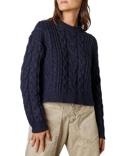 Velvet By Graham & Spencer Aria Wool Blend Cable Knit Pullover Sweater - Blue