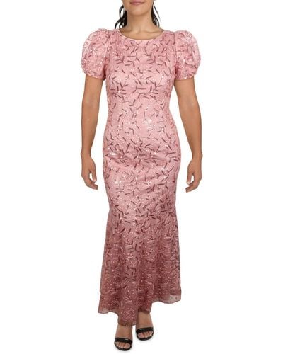 JS Collections Embroidered Maxi Evening Dress - Pink