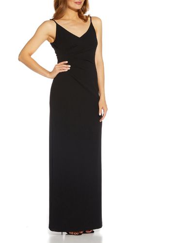 Adrianna Papell Pleated Maxi Evening Dress - Black