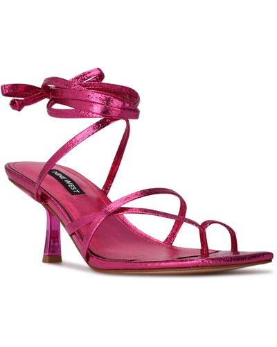 Nine West Pina 3 Faux Leather Ankle Tie Slide Sandals - Pink