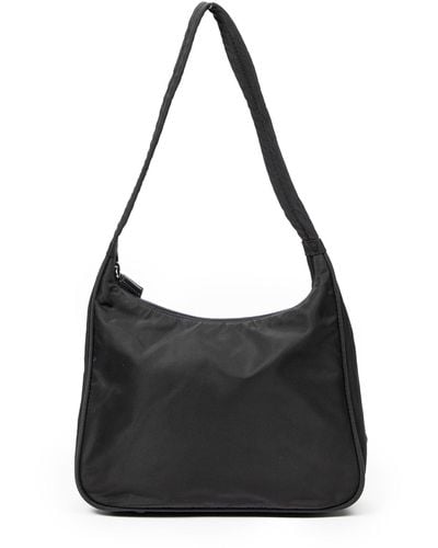 Prada Zip Hobo Shoulder Bag - Black
