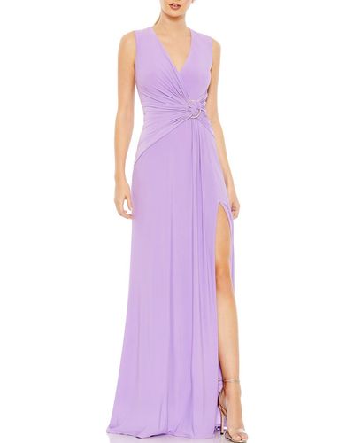 Ieena for Mac Duggal Faux Wrap Long Evening Dress - Purple