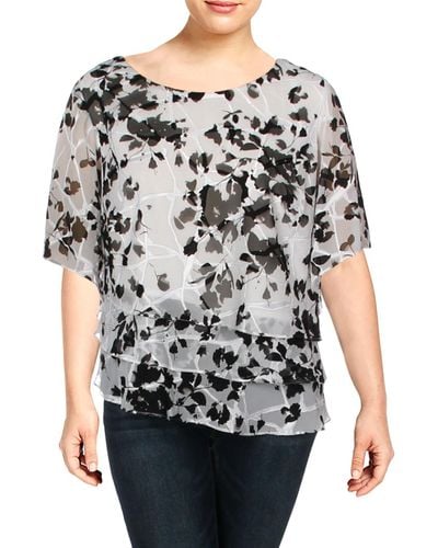Alex Evenings Plus Tiered Bell Sleeve Blouse - Black