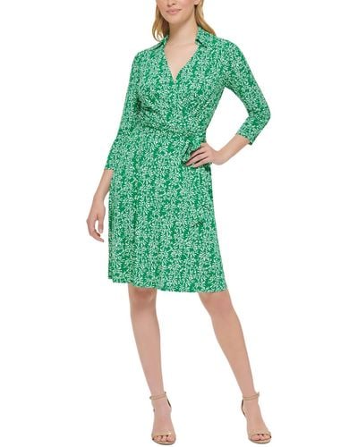 Jessica Howard V-neck Knee-length Wrap Dress - Green