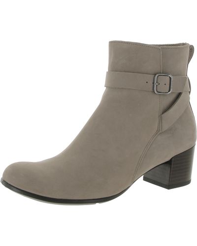 Ecco Leather Textured Ankle Boots - Gray