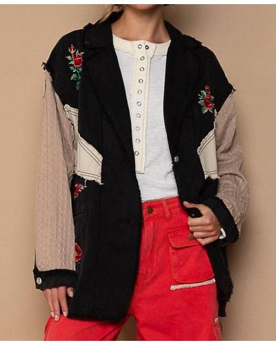Pol Fabric Rose Embroidery Jacket - Black
