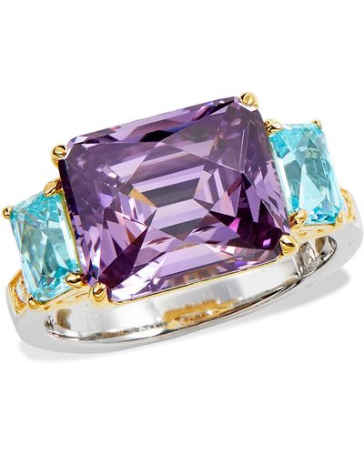 Savvy Cie Jewels Sterling Silver/gold Plated Tt Tycoon Cut Amethyst And Blue Topaz Statement Ring - White