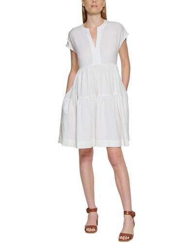 Calvin Klein Petites Gauze Shift Mini Dress - White