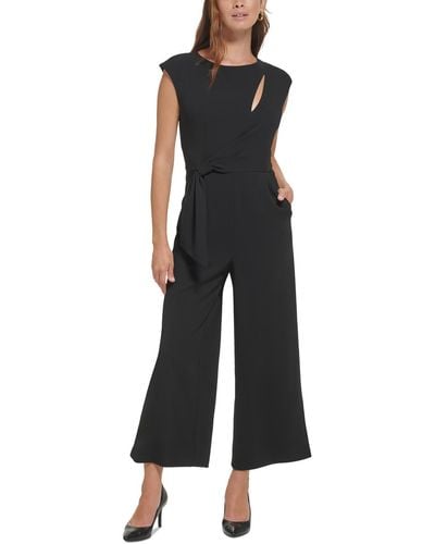 Calvin Klein Crepe Cap Sleeves Jumpsuit - Black