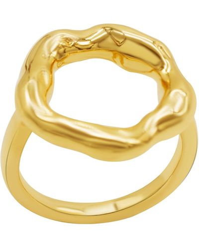 Adornia Tarnish Resistant 14k Plated Open Circle Hammered Ring - Metallic