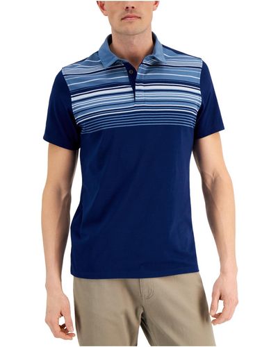 Alfani Striped Short Sleeve Polo - Blue