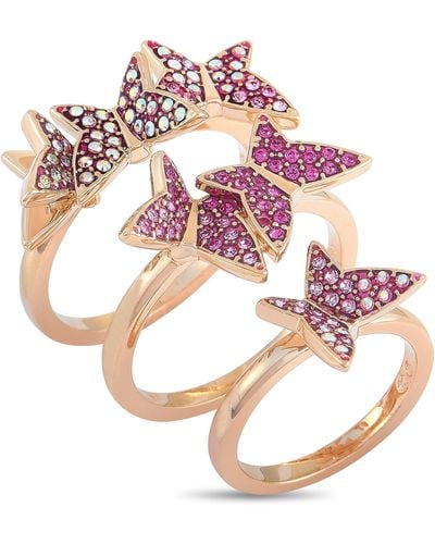 Swarovski Lilia 18k Rose Gold-plated Stainless Steel Pink And Clear Crystals Stackable Rings