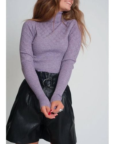 Q2 Stretch-knit Turtleneck Sweater - Purple