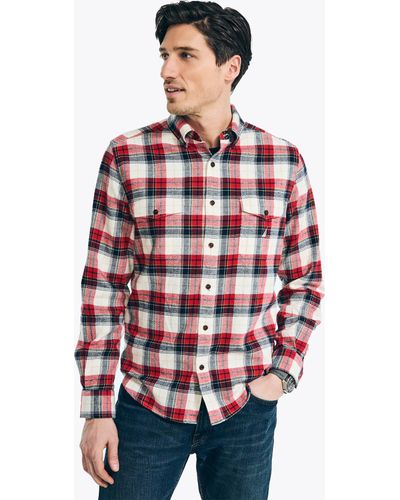 Nautica Sustainably Crafted Plaid Flannel Shirt - Red