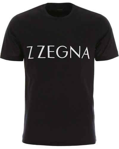 Zegna Logo Short Sleeve Cotton T-shirt - Black