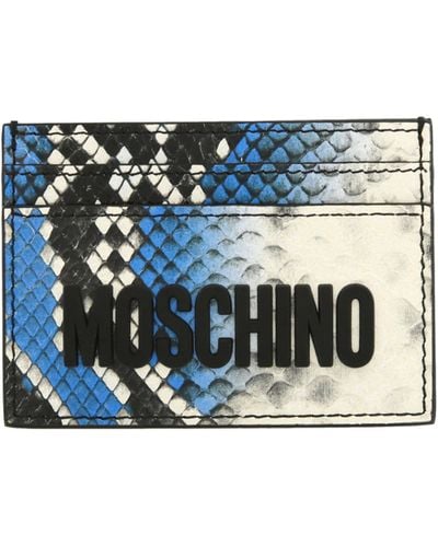 Moschino Snakeskin Print Logo Card Holder - Blue