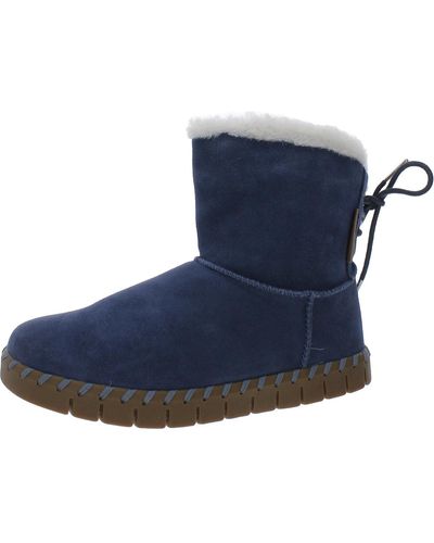 Muk Luks Albany Suede Pull On Mid-calf Boots - Blue