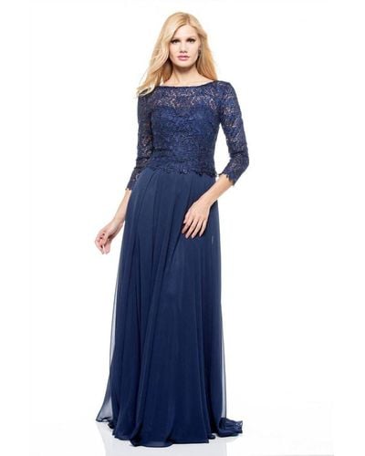 Marsoni by Colors Embroidered 3/4 Sleeve Top Gown - Blue