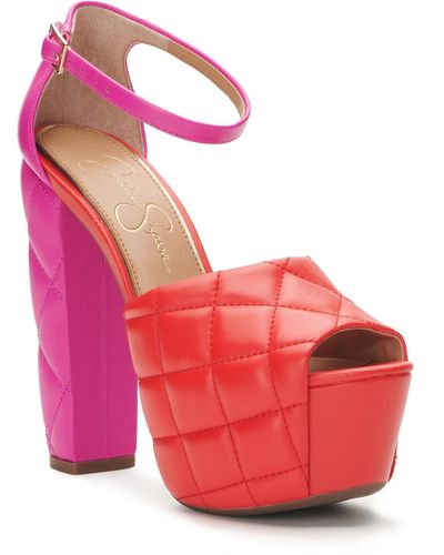 Jessica Simpson Dameka Leather Peep-toe Platform Heels - Pink
