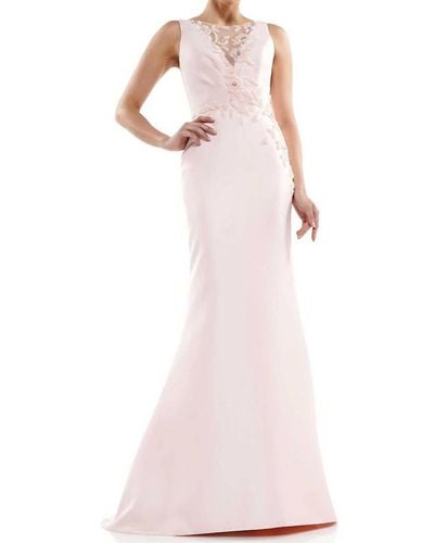 Marsoni by Colors Beaded Bodice Fit N Flare Gown - Pink