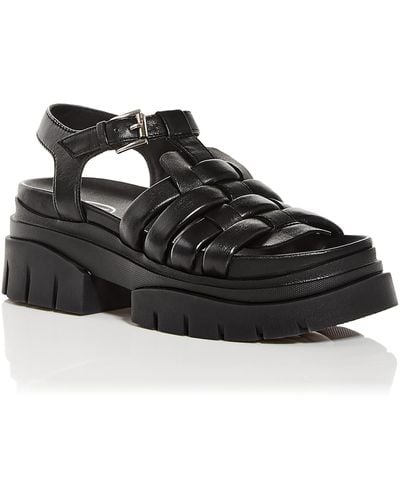 Ash Sirena Leather Ankle Strap Platform Sandals - Black