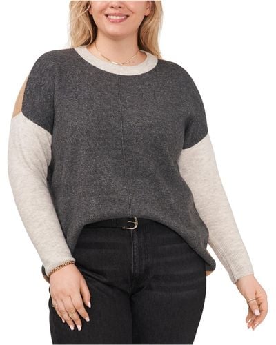 Vince Camuto Plus Colorblock Crewneck Pullover Sweater - Gray