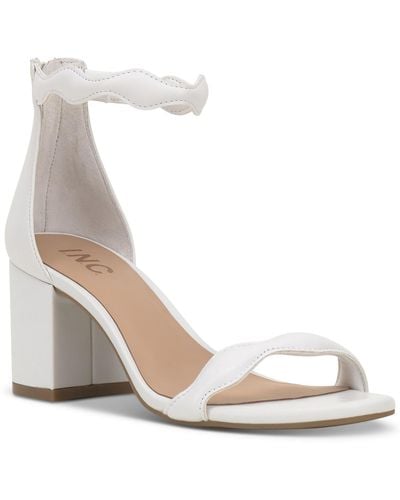 INC Sollisap Faux Leather Ankle Strap Block Heel - White