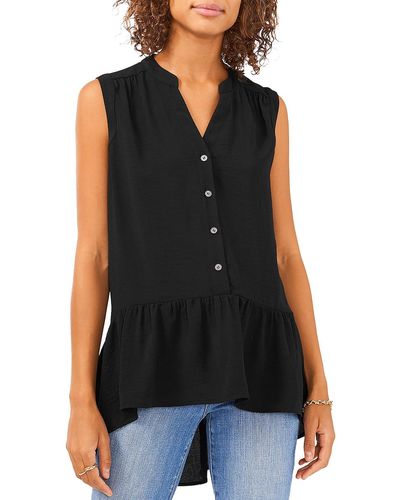 Vince Camuto Button Down V-neck Tunic Top - Black