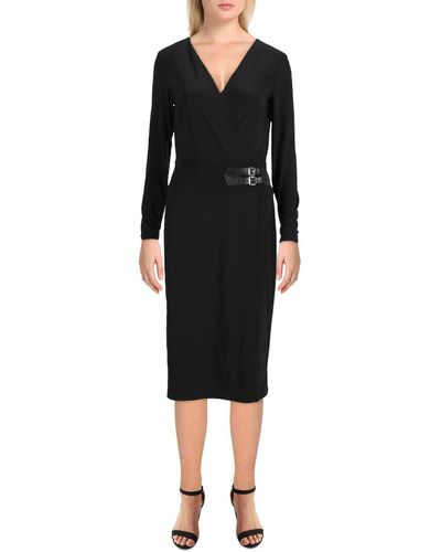 Lauren by Ralph Lauren Nettie Long Sleeve Midi Wear To Work Dress - Black